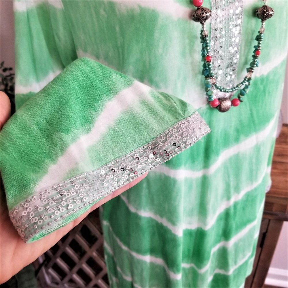 INC International Concepts Top Tunic Green & White Tie Dye Sequins Size 0X - Picture 4 of 12
